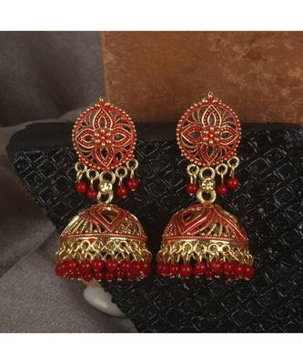Gold Plated Meenakari Designed Jhumka Earring For Women   Combo of 2 Pearl Alloy Jhumki Earring 4