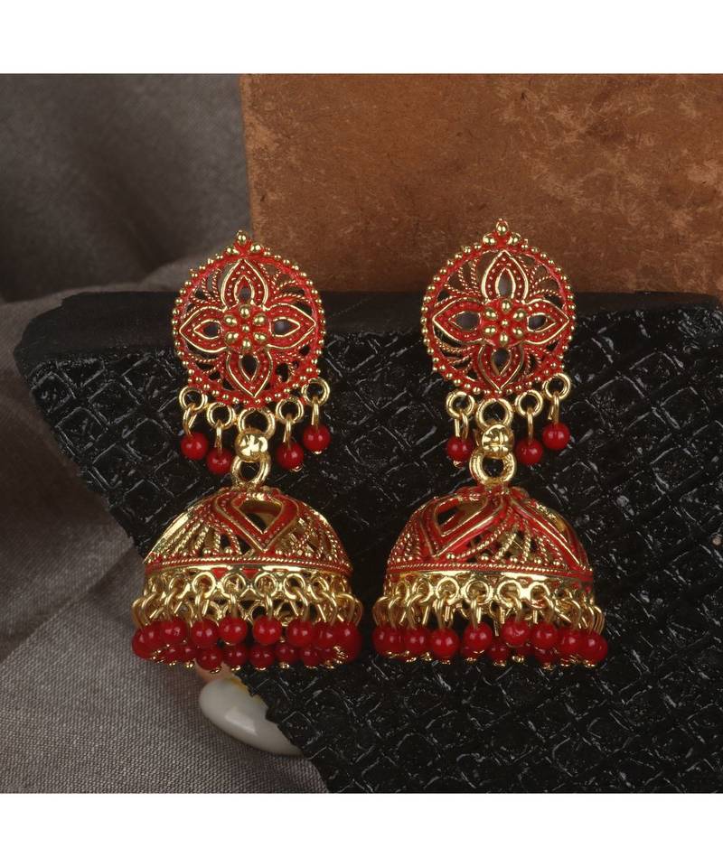Gold Plated Meenakari Designed Jhumka Earring For Women   Combo of 2 Pearl Alloy Jhumki Earring