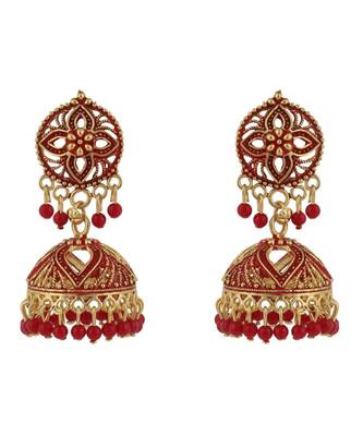 Gold Plated Meenakari Designed Jhumka Earring For Women   Combo of 2 Pearl Alloy Jhumki Earring 5