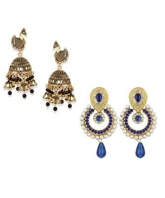 Gold Plated Meenakari Designed Jhumka Earring For Women   Combo of 2 Pearl Alloy Jhumki Earring 1