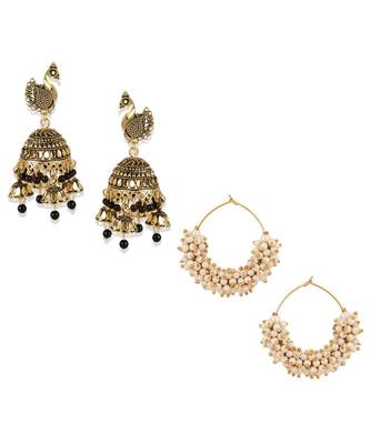 Gold Plated Meenakari Designed Jhumka Earring For Women   Combo of 2 Pearl Alloy Jhumki Earring 1