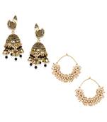 Gold Plated Meenakari Designed Jhumka Earring For Women   Combo of 2 Pearl Alloy Jhumki Earring