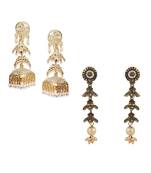 Gold Plated Meenakari Designed Jhumka Earring For Women   Combo of 2 Pearl Alloy Jhumki Earring