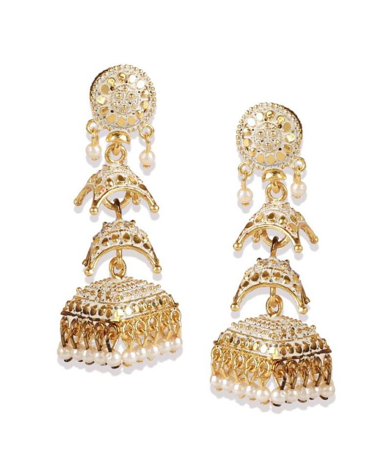 Gold Plated Meenakari Designed Jhumka Earring For Women   Combo of 2 Pearl Alloy Jhumki Earring