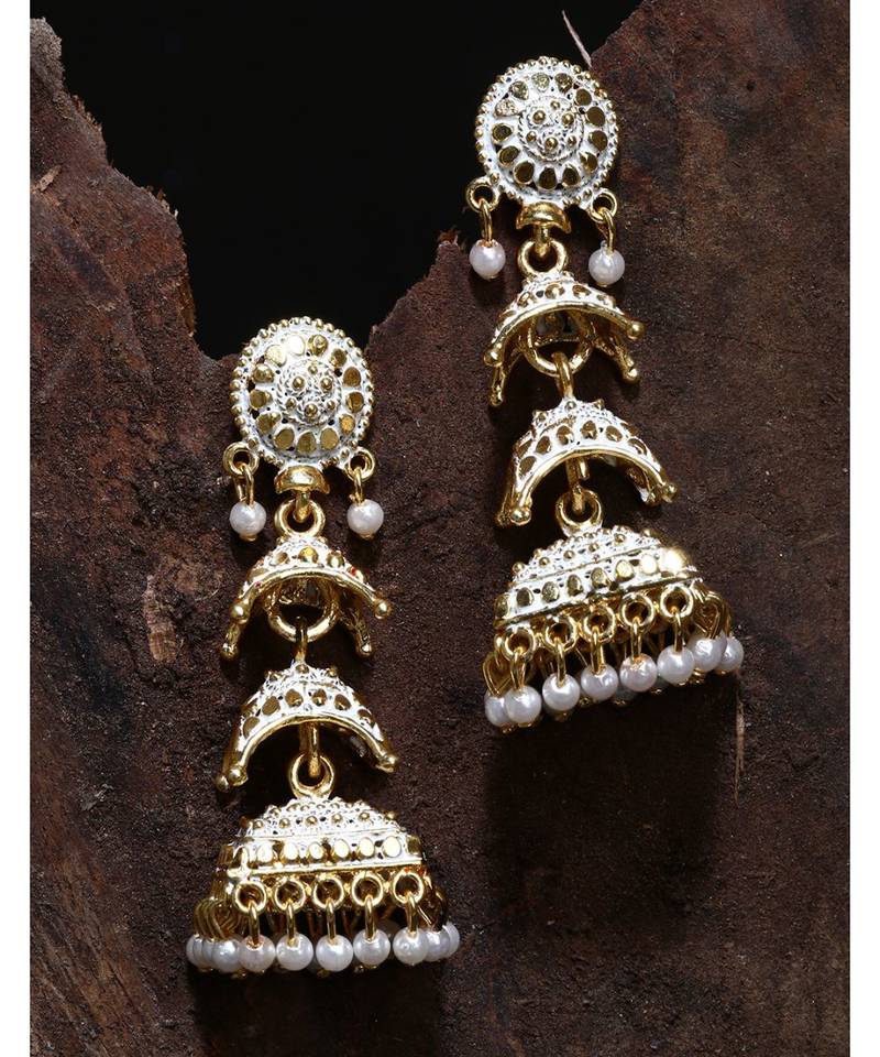 Gold Plated Meenakari Designed Jhumka Earring For Women   Combo of 2 Pearl Alloy Jhumki Earring