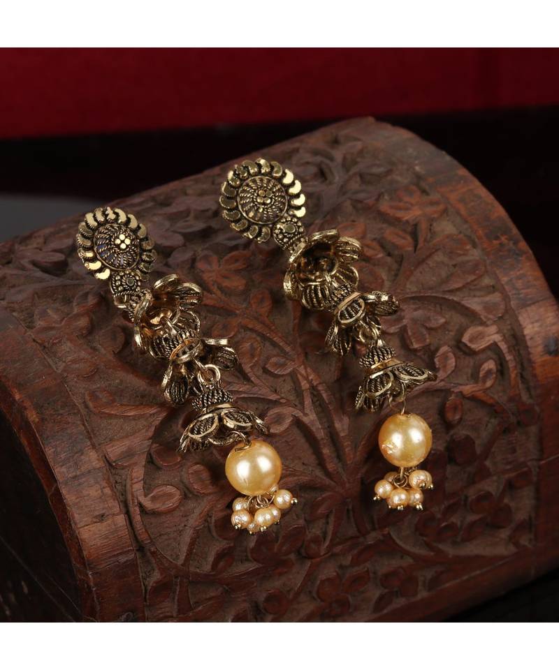 Gold Plated Meenakari Designed Jhumka Earring For Women   Combo of 2 Pearl Alloy Jhumki Earring