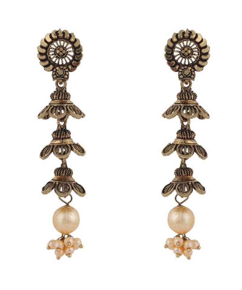 Gold Plated Meenakari Designed Jhumka Earring For Women   Combo of 2 Pearl Alloy Jhumki Earring