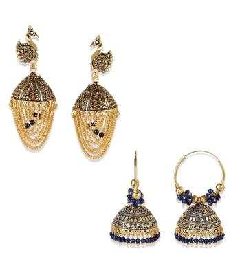 Peacock inspired Gold Plated Traditional Meenakari  Designed Round shaped  Jhumka Earring for Women   Combo of 2 1