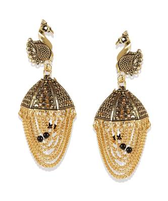 Peacock inspired Gold Plated Traditional Meenakari  Designed Round shaped  Jhumka Earring for Women   Combo of 2 2
