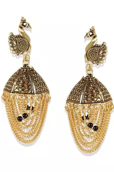 Peacock inspired Gold Plated Traditional Meenakari  Designed Round shaped  Jhumka Earring for Women   Combo of 2