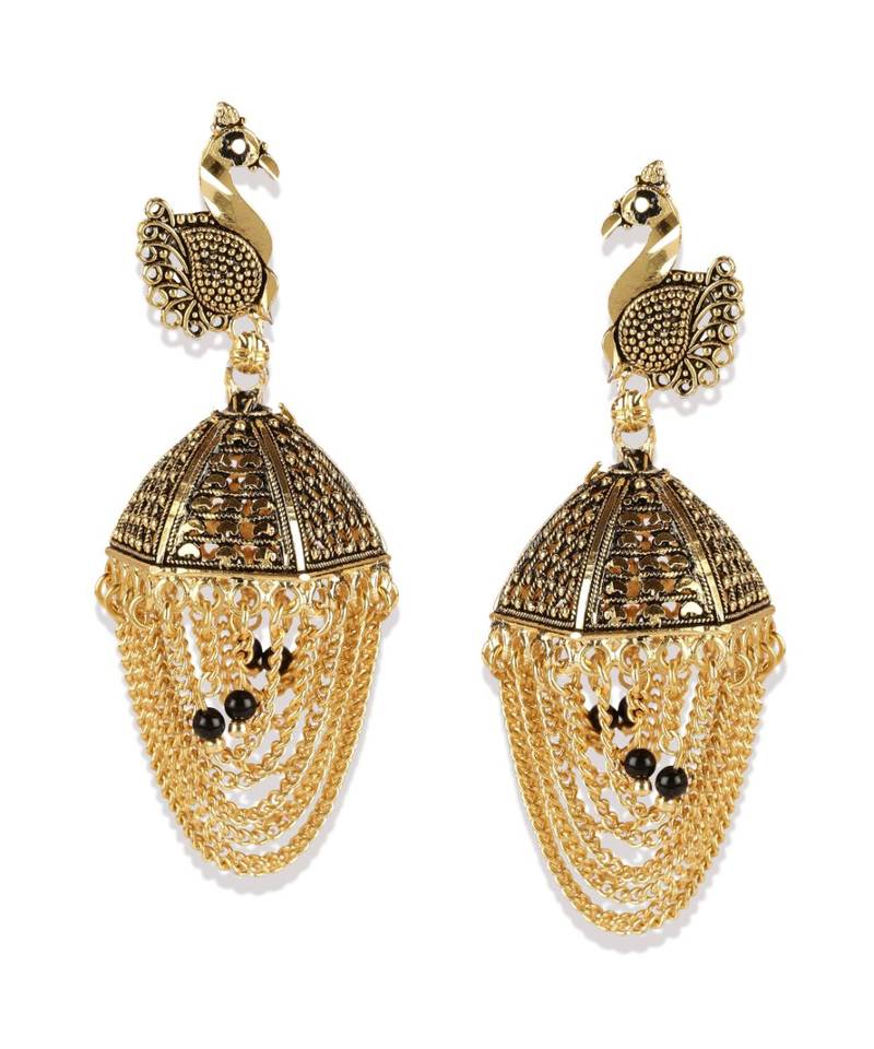 Peacock inspired Gold Plated Traditional Meenakari  Designed Round shaped  Jhumka Earring for Women   Combo of 2