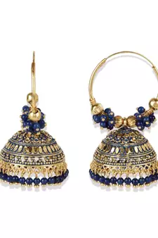 Peacock inspired Gold Plated Traditional Meenakari  Designed Round shaped  Jhumka Earring for Women   Combo of 2