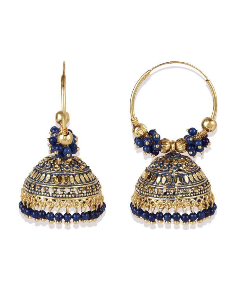 Peacock inspired Gold Plated Traditional Meenakari  Designed Round shaped  Jhumka Earring for Women   Combo of 2