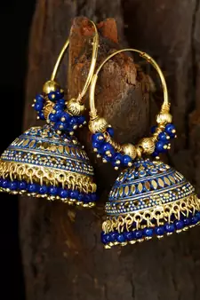 Peacock inspired Gold Plated Traditional Meenakari  Designed Round shaped  Jhumka Earring for Women   Combo of 2