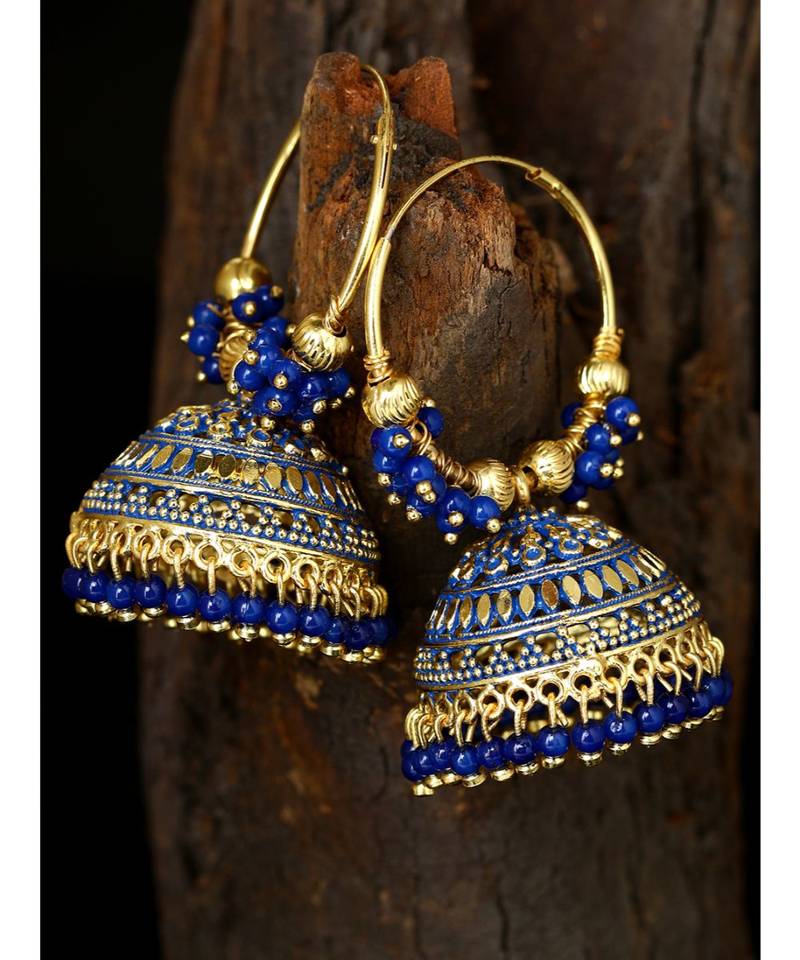 Peacock inspired Gold Plated Traditional Meenakari  Designed Round shaped  Jhumka Earring for Women   Combo of 2