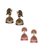 Bollywood Inspired Peacock Designed Meenakari Enamelled Jhumka Earring For Women   Combo of 2
