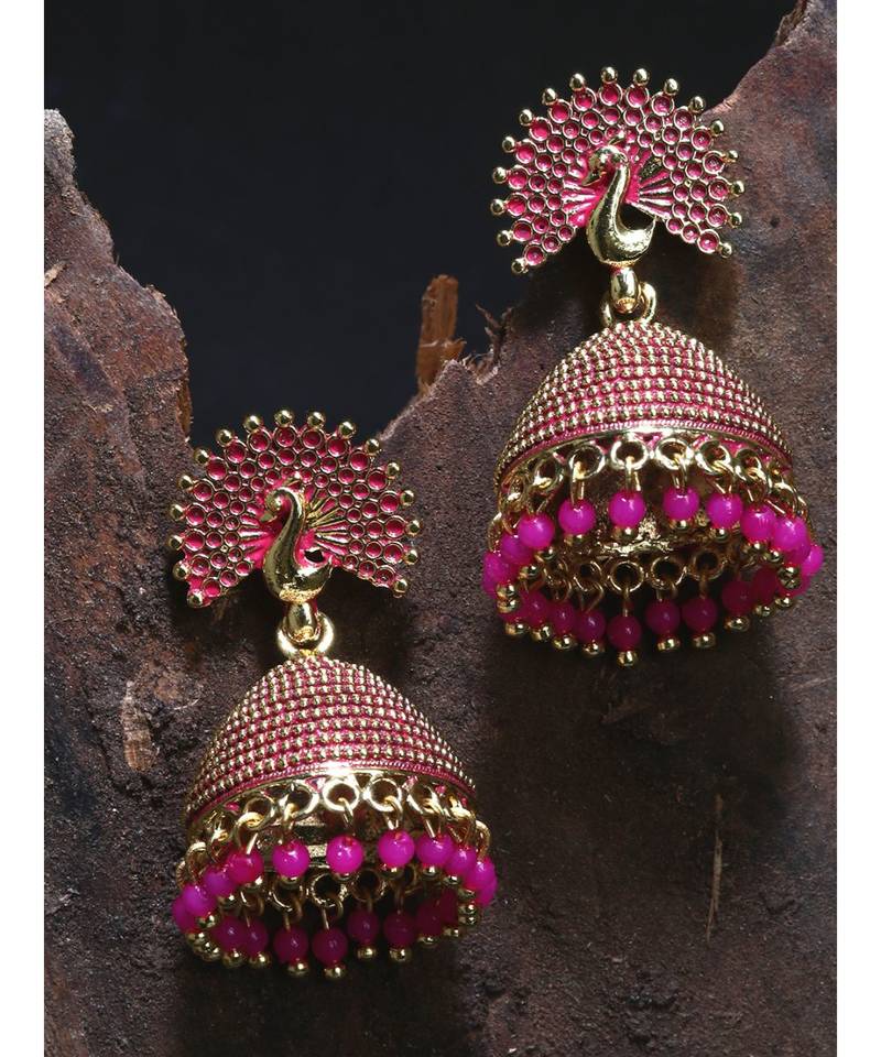 Bollywood Inspired Peacock Designed Meenakari Enamelled Jhumka Earring For Women   Combo of 2