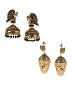 Bollywood Inspired Peacock Designed Meenakari Enamelled Jhumka Earring For Women   Combo of 2
