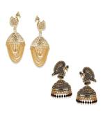 Trendy & Stylish Gold  Plated  Meenakari Peacock  Designed Jhumka Earring with Pearl Drop   Combo of 2