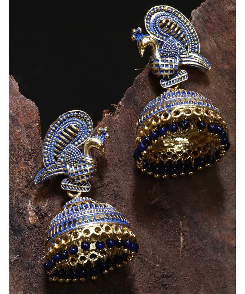 Trendy & Stylish Gold  Plated  Meenakari Peacock  Designed Jhumka Earring with Pearl Drop   Combo of 2