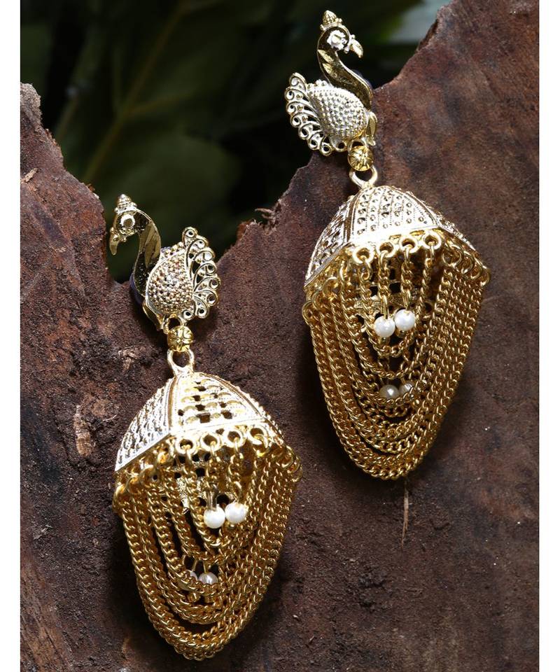 Trendy & Stylish Gold  Plated  Meenakari Peacock  Designed Jhumka Earring with Pearl Drop   Combo of 2