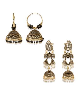 Bollywood Inspired Peacock Designed Meenakari Enamelled Jhumka Earring For Women   Combo of 2 1