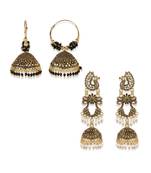 Bollywood Inspired Peacock Designed Meenakari Enamelled Jhumka Earring For Women   Combo of 2