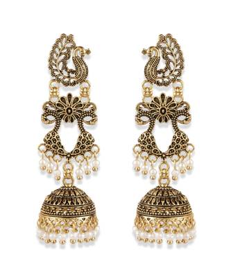 Bollywood Inspired Peacock Designed Meenakari Enamelled Jhumka Earring For Women   Combo of 2 3