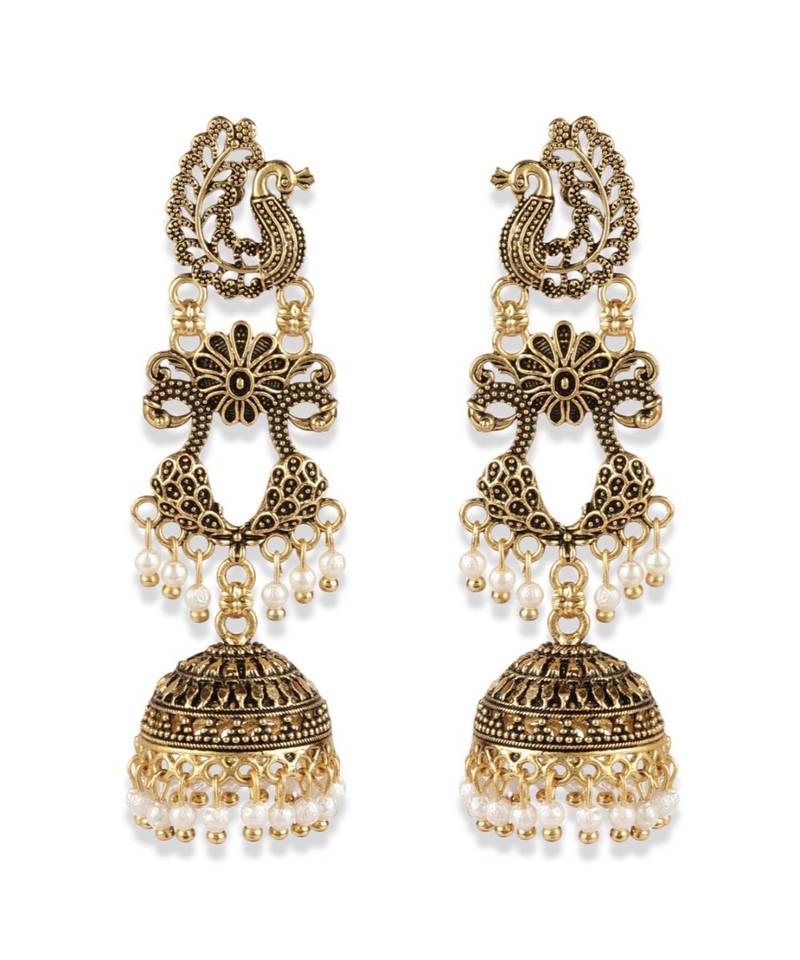 Bollywood Inspired Peacock Designed Meenakari Enamelled Jhumka Earring For Women   Combo of 2