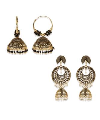 Bollywood Inspired Peacock Designed Meenakari Enamelled Jhumka Earring For Women   Combo of 2 1