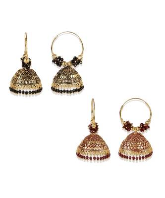 Light weighted  Gold Plated Traditional Meenakari  Designed Round shaped  Jhumka Earring for Women   Combo of 2 1