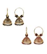Light weighted  Gold Plated Traditional Meenakari  Designed Round shaped  Jhumka Earring for Women   Combo of 2