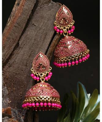 PartyWear Meenakari Designed Round Shaped Jhumka Earring For Women 4