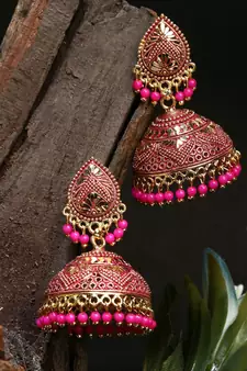 PartyWear Meenakari Designed Round Shaped Jhumka Earring For Women