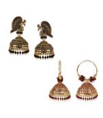 Bollywood Inspired Peacock Designed Meenakari Enamelled Jhumka Earring For Women   Combo of 2