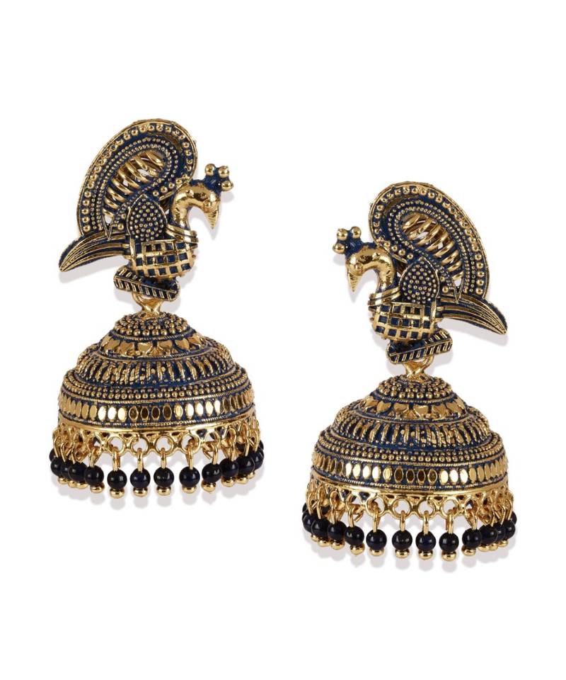 Bollywood Inspired Peacock Designed Meenakari Enamelled Jhumka Earring For Women   Combo of 2