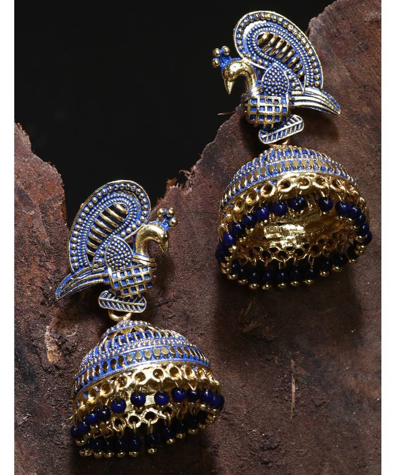 Bollywood Inspired Peacock Designed Meenakari Enamelled Jhumka Earring For Women   Combo of 2