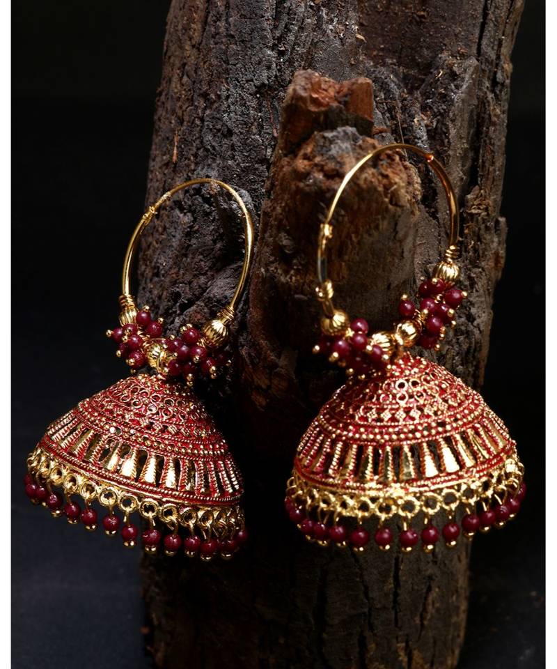 Dome Shaped   Gold Plated Meenakari Designed Jhumka Earring For Women   Combo of 2