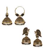 Bollywood Inspired Peacock Designed Meenakari Enamelled Jhumka Earring For Women   Combo of 2
