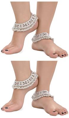 2 Pairs Silver Plated Indian Traditional Ethnic Fancy Anklets 1