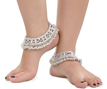2 Pairs Silver Plated Indian Traditional Ethnic Fancy Anklets 2