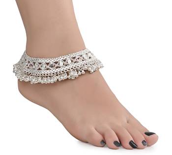 2 Pairs Silver Plated Indian Traditional Ethnic Fancy Anklets 3