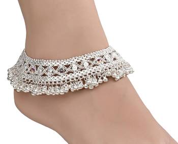 2 Pairs Silver Plated Indian Traditional Ethnic Fancy Anklets 4