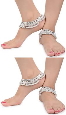 2 Pairs Silver Plated Indian Traditional Ethnic Fancy Anklets 1