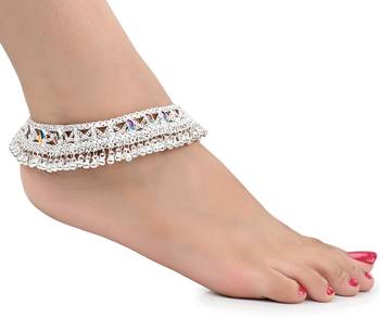 2 Pairs Silver Plated Indian Traditional Ethnic Fancy Anklets 3