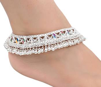 2 Pairs Silver Plated Indian Traditional Ethnic Fancy Anklets 4