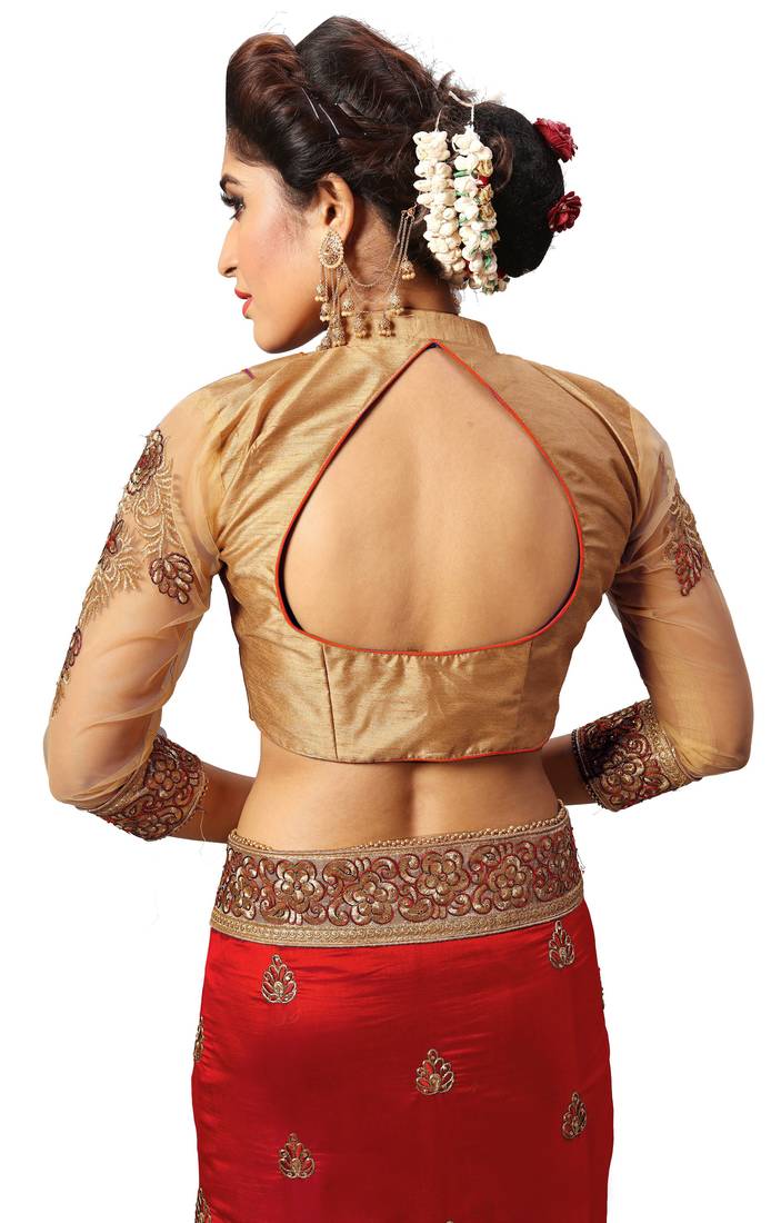 Trendmalls Light Red Silk Fabric Embroidery Designer Indian Wedding Saree with Blouse