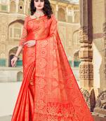 Red Jecquard Art Silk Saree With Blouse Piece