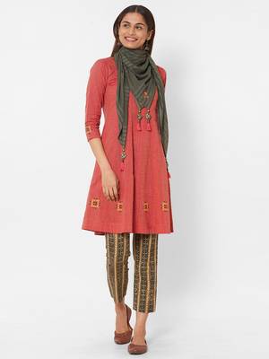 Peach woven cotton kurta-sets 1
