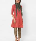 Peach woven cotton kurta-sets